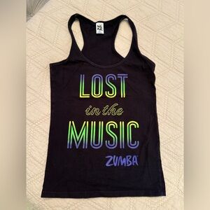 Zumba Fitness Black Tank Top with Vibrant Neon Text